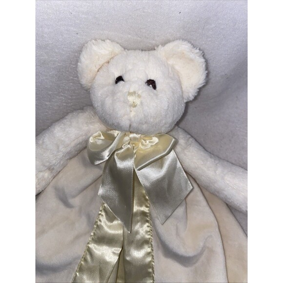 Bearington Baby Plush Bear 14" Cream Light Yellow Satin Security Blanket Lovey - Picture 2 of 8